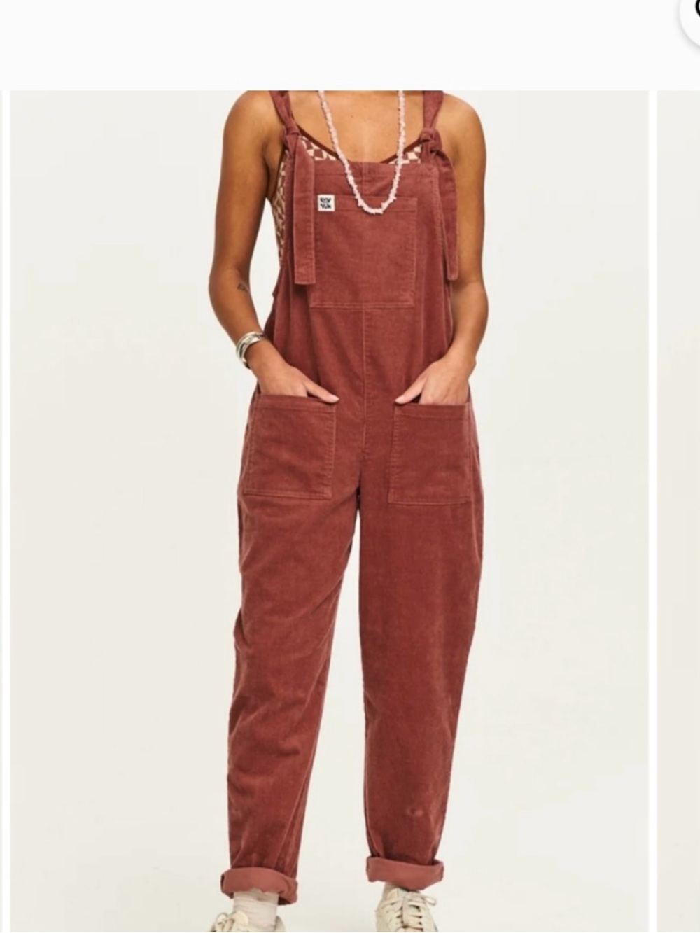Lucy and yak women’s organic cotton corduroy overalls in terra-cotta
